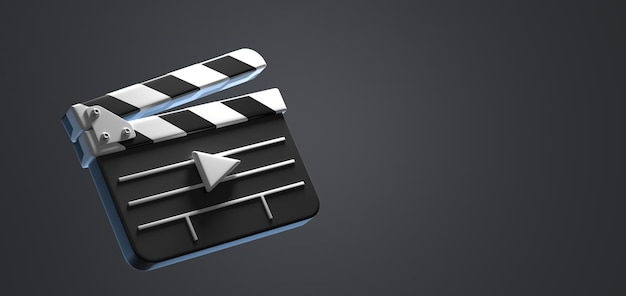 Film clapperboard with play video icon isolated on dark
background angle view cinema production clapper for shooting scenes
and takes in cinematography movie industry sign