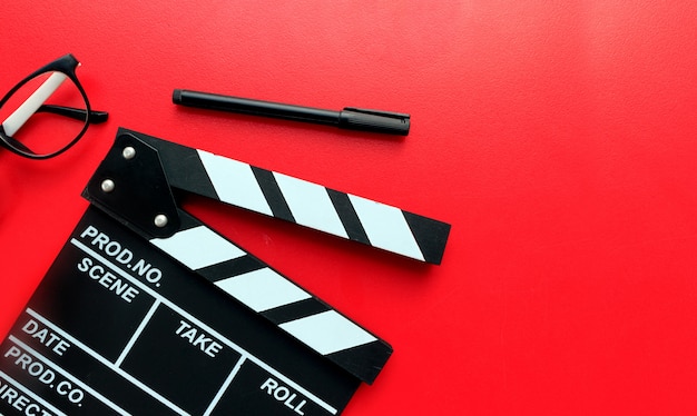 Film director's desk. top view shot