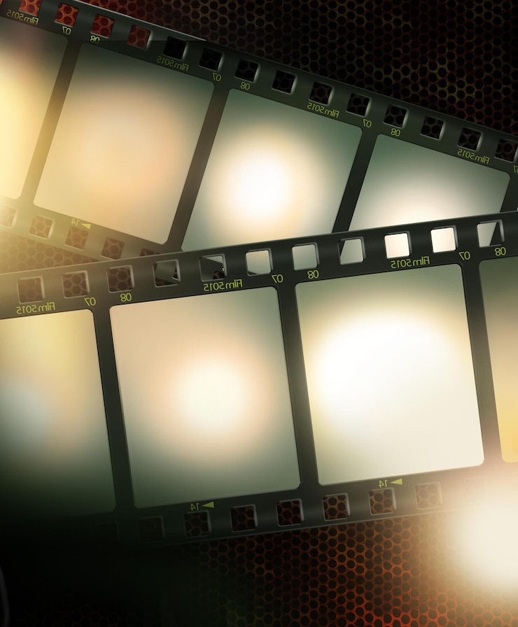 Photo film frame mock up template with image or text placeholder movie frames illustration background