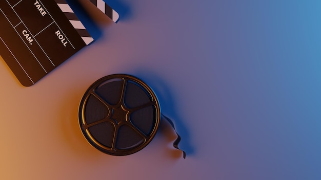 Film reel and slate 3d rendering