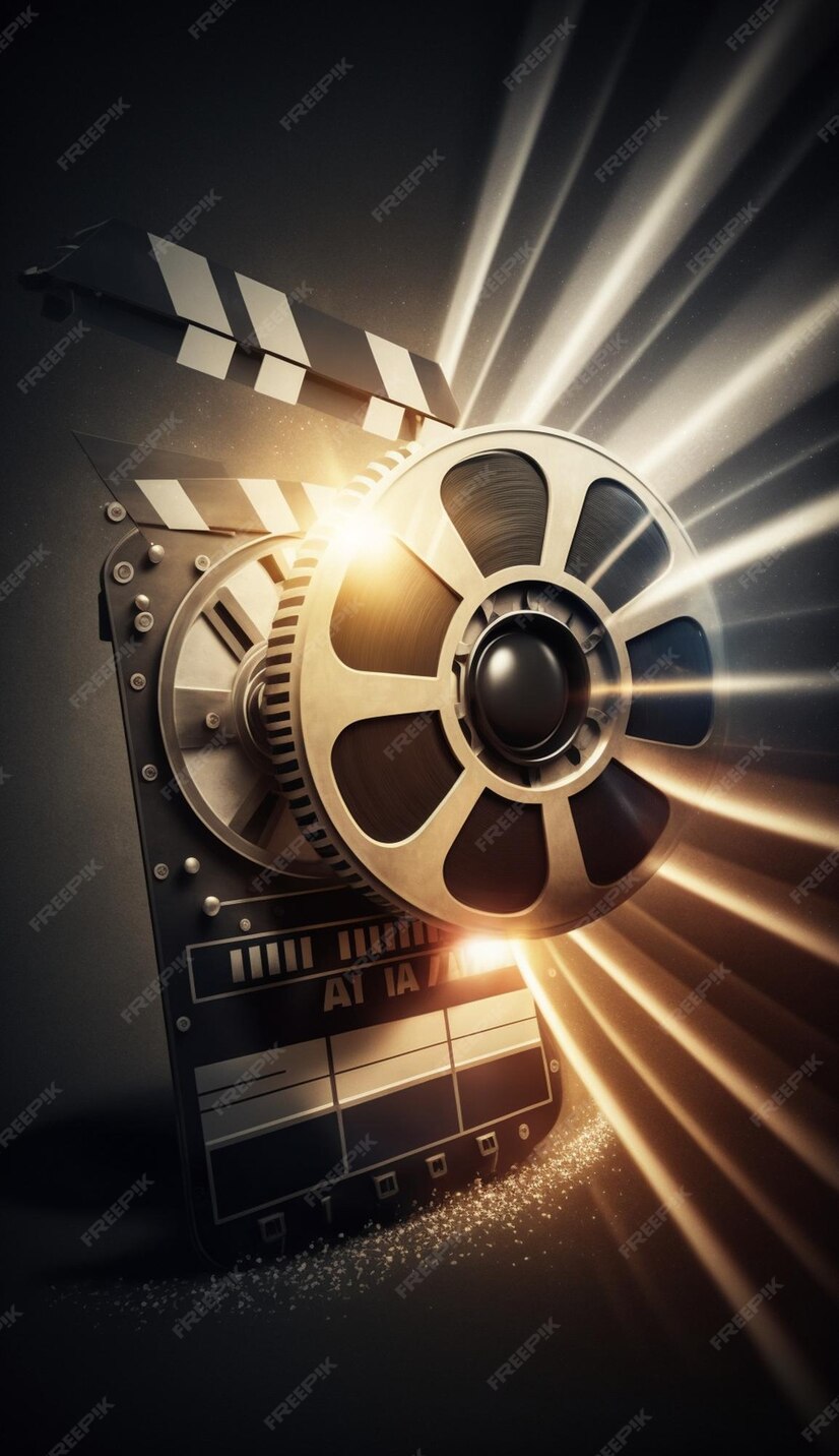 Premium Photo | A film reel with a black and white film strip on it.