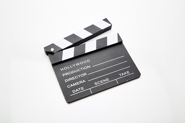 Film slate lying open against white