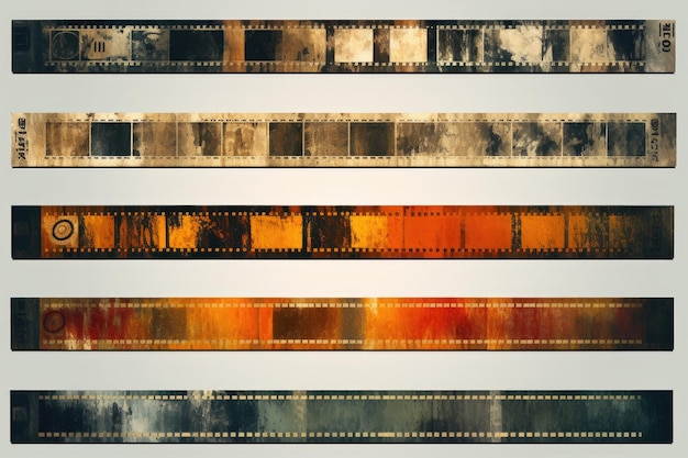 Foto le strisce di film in diversi colori possono essere utilizzate per rappresentare la diversità, la creatività o l'arte del cinema