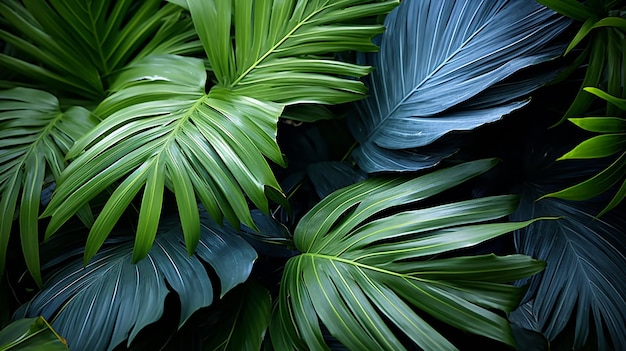 Film texture clone tropical leaves in blue and white realism