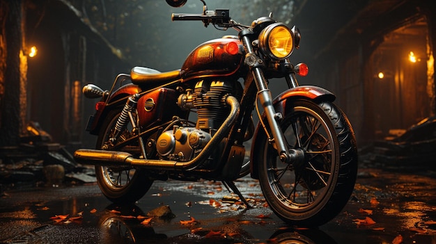 Filmische nog steeds uitgezoomde weergave van de bekroonde Royal Enfield Bike met Ultra HD Detail en Custom