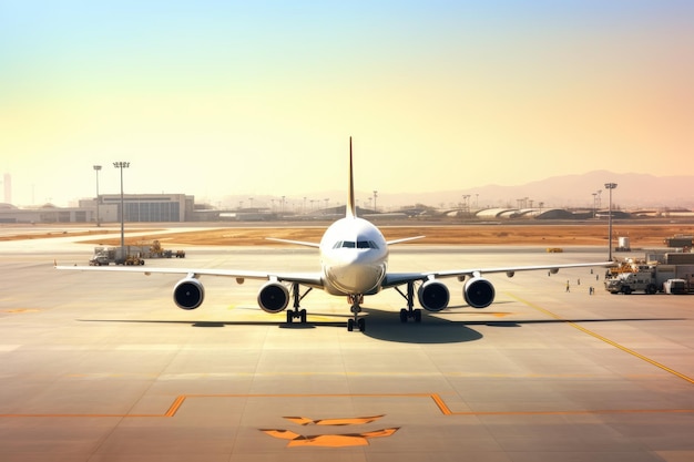 filmische opname van de luchthaven Abron met een vliegtuig op de landingsbaan