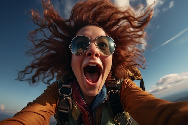 Filmische skydiving-scène met hipster girl Ai