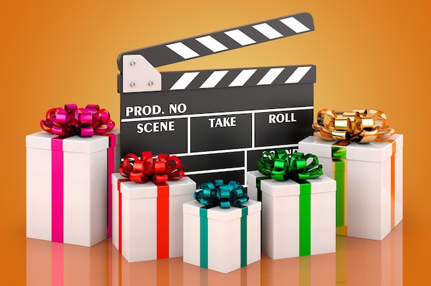 Filmklapper met geschenken 3D-rendering