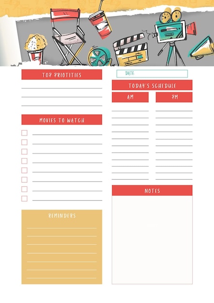 Filmplanner digitale planning inlegblad afdrukbare paginasjabloon