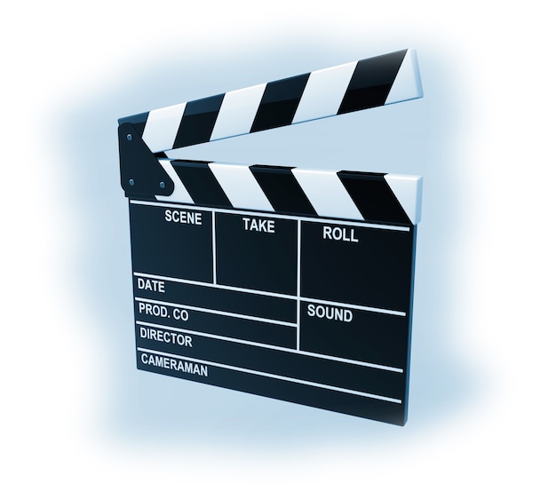 Foto filmproductie klepel bord op een blauwe achtergrond