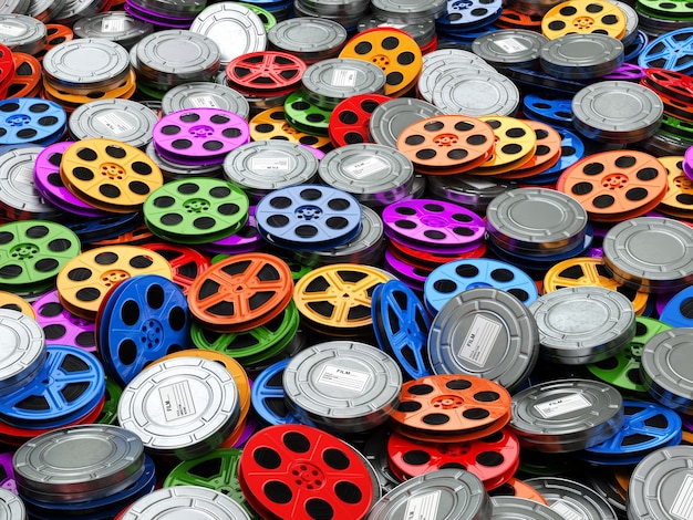 Films collection concept Cinema movie video reels background  3d