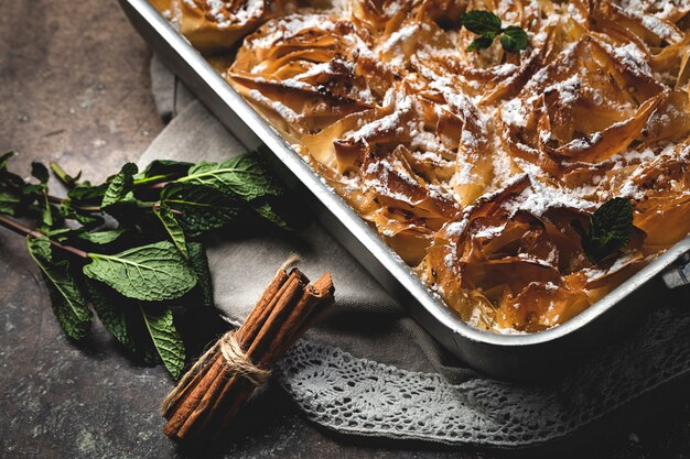 Filo dough cake with flower shape