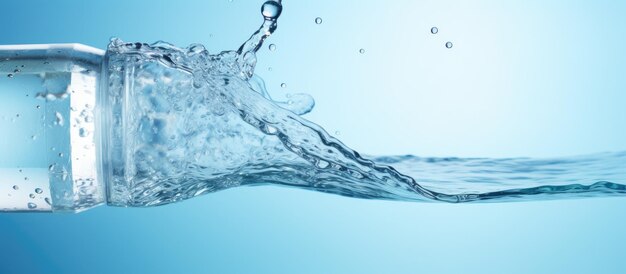 Filtered water being poured into glass cup on gradient background healthy lifestyle idea