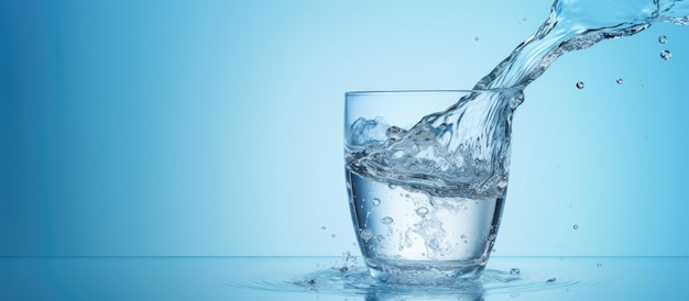 Filtered water being poured into glass cup on gradient background healthy lifestyle idea