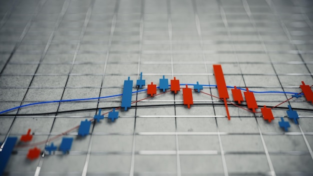 Finacial market growth chart with bright background 3d rendering