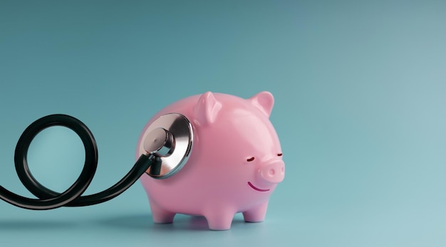 Photo finanacial checkup review meeting with a financial expert for examination of valuable financial assets money cost debts retirement a chubby piggy bank with stethoscope