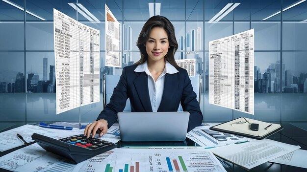 Finance and accounting concept business woman working on desk