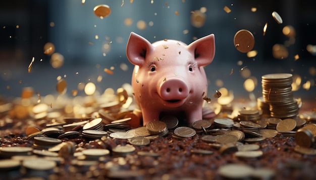 Finance coin savings banking currency wealth pig piggy bank investment coin bank generated by artificial intelligence