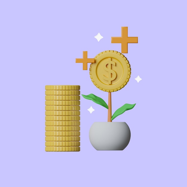 Finance Growth 3D Icon fund investment concept 3d render illustration