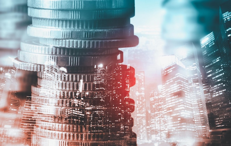 Photo finance and money technology background concept of business prosperity and asset