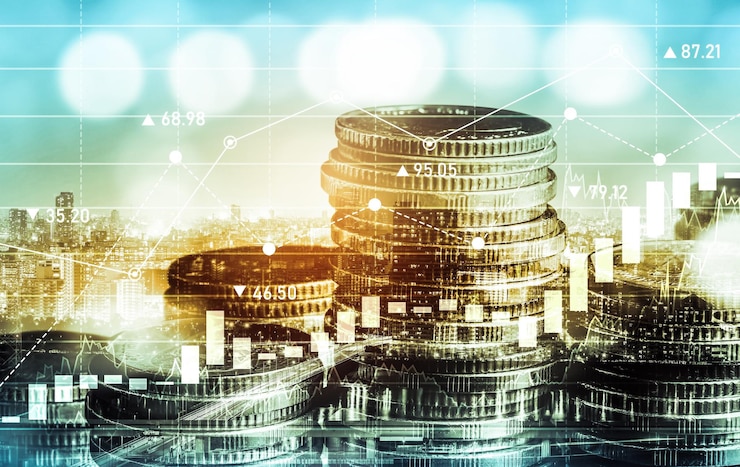Photo finance and money technology background concept of business prosperity and asset