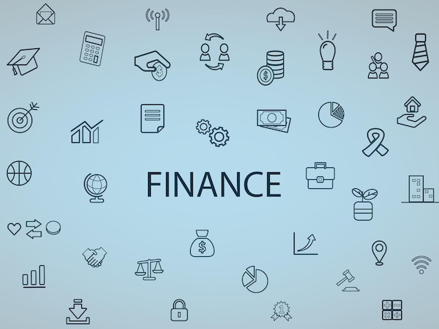 Photo finance word concepts banner with icons business trading and finance background