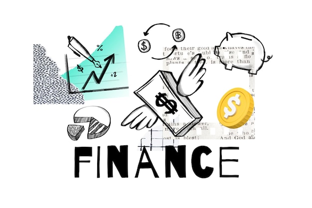Finance word png money doodle remix transparent background