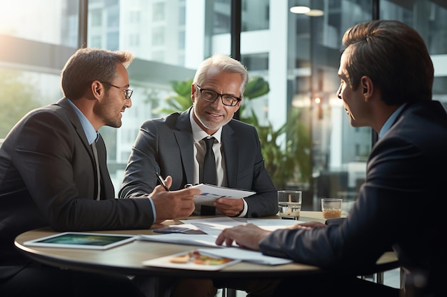 A financial advisor meeting with clients in an office discussing finances mortgages