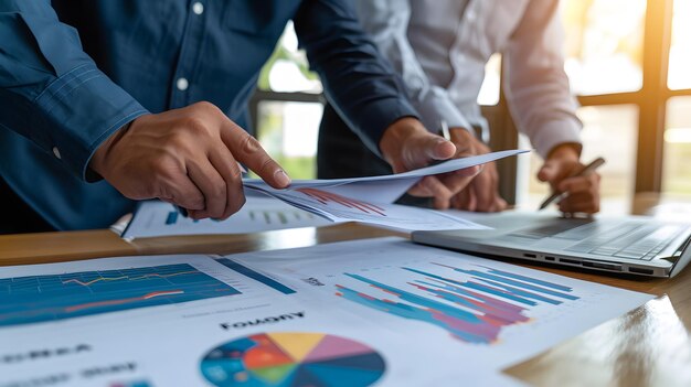 Financial analyst at work Business mans hands hold a document with financial statistics