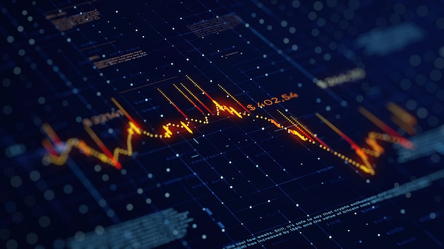 Grafico di affari finanziari con diagrammi e numeri di borsa che mostrano profitti e perdite