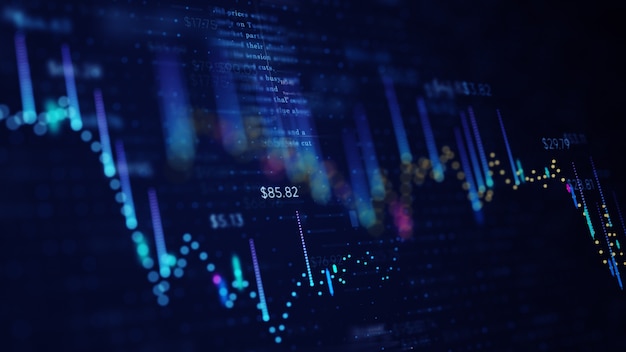 Financial business chart with diagrams and stock numbers showing profits and losses