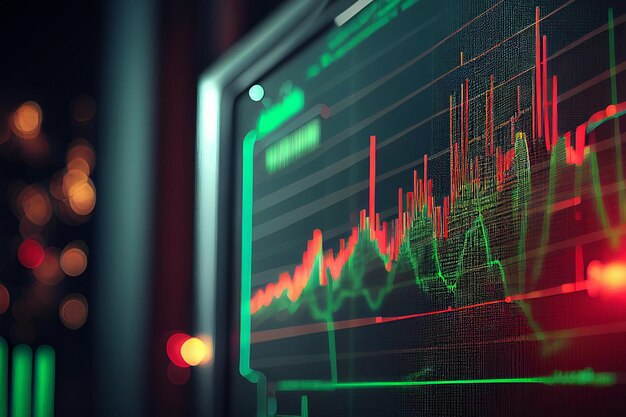 Photo financial chart graph stock market monitor background trading professional analysis generative ai.