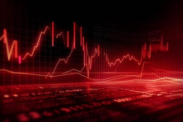 Financial chart graph with red line background