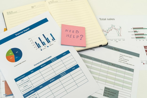 Financial charts and graphs on desk