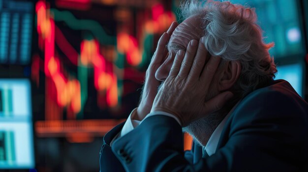 Financial Crisis Anxiety Senior Man in Bear Market Panic