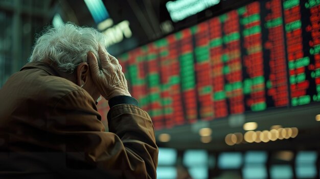 Photo financial crisis anxiety senior man in bear market panic