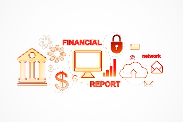 financial and cybersecurity icons on white background 3d rendering