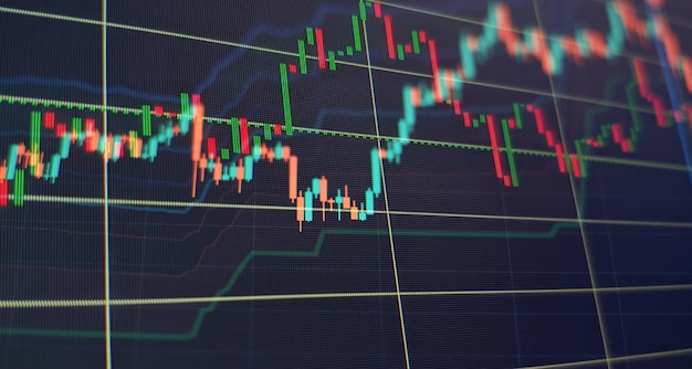 Financial diagram with candlestick chart used in market analysis for variation report of share price