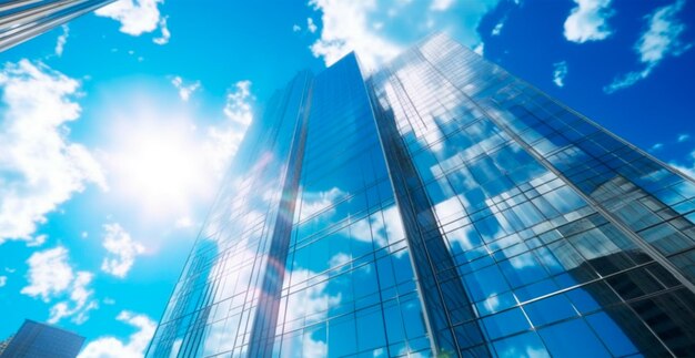 写真 ファイナンシャル・ディストリクトのビジネス・スカイスクラッパーの建物の窓に太陽が照らすai生成の画像