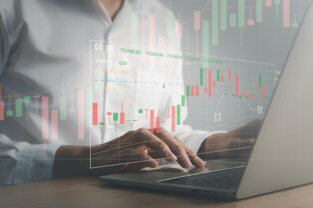 Financial and economic conceptgraph chart of stock market cryptocurrency fund investment loss stressed business man