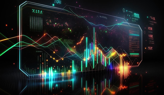 금융 교환 배경 디지털 미래 스타일 번쩍이는 다채로운 조명 ai 생성