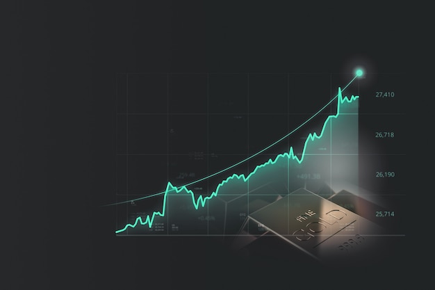 Financial graph of gold bar and business or economics