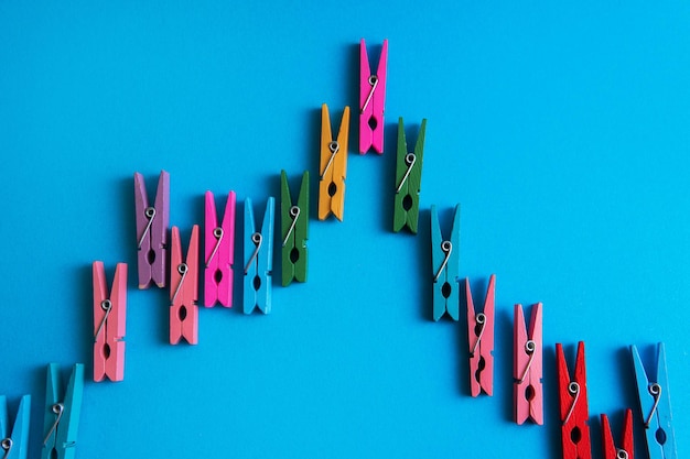 Financial graph made of colorful wooden clothespins