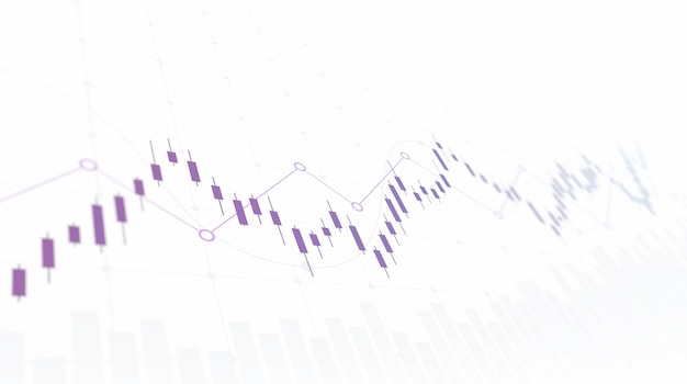 사진 흰색 배경의 주식 시장에서 추세선 촛대 차트가 있는 금융 그래프