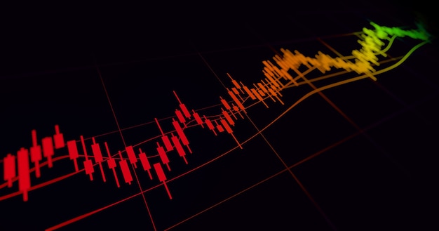 financial graph with up trend line candlestick chart in stock market on black color