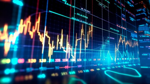 Financial graphs glowing lines and diagram on digital screen Trading market and economic concept Financial crisis and inflation Generative AI illustrator