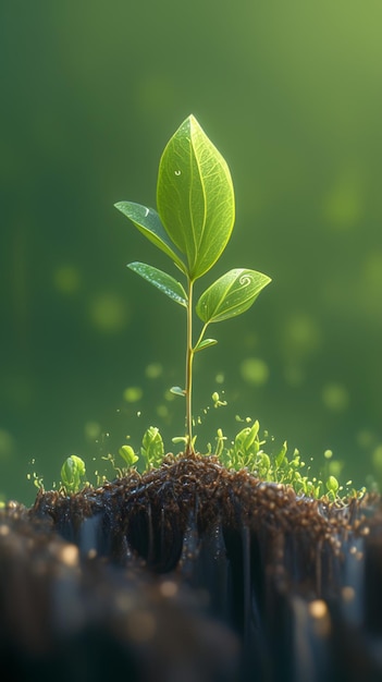 Financial growth concept Seedling plant on green nature background Vertical Mobile Wallpaper