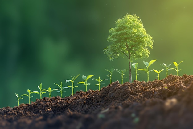 Financial growth concept Seedling plant on green nature background