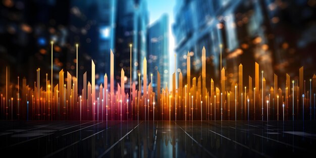 financial growth illustrated by digital background with upward arrow and stock market bars concept financial growth digital background upward arrow stock market bars illustration