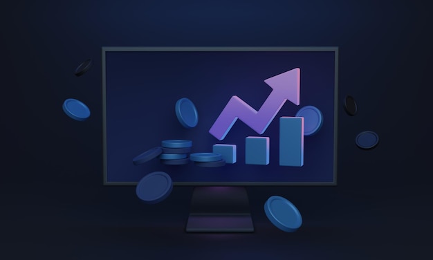 Экран финансового роста 3D-иллюстрация Графики, показывающие прибыльную рыночную тенденцию